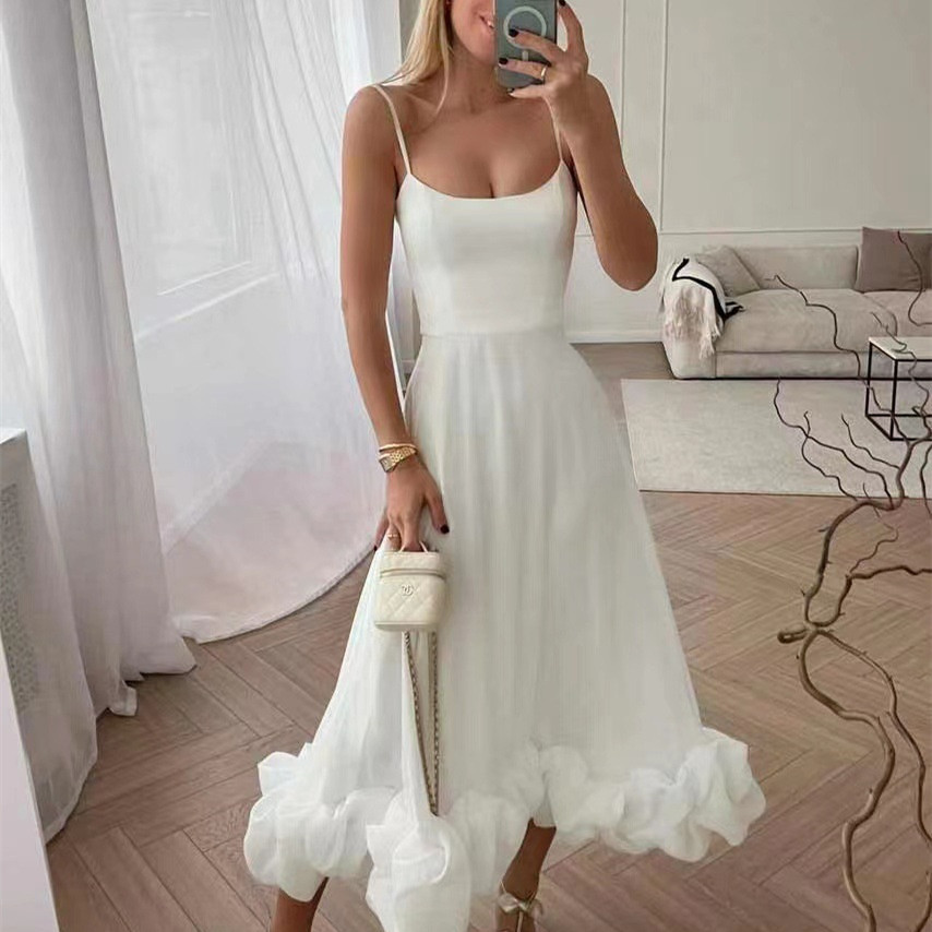 Women's Large Three-Dimensional Flower A-Line Skirt – Elegant Chiffon Suspender Dress - Image 7