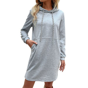 Women’s Striped Patchwork Hoodie Skirt – Trendy Japanese & Korean Style Pullover Dress – Casual Stitching Hoodie with Pockets