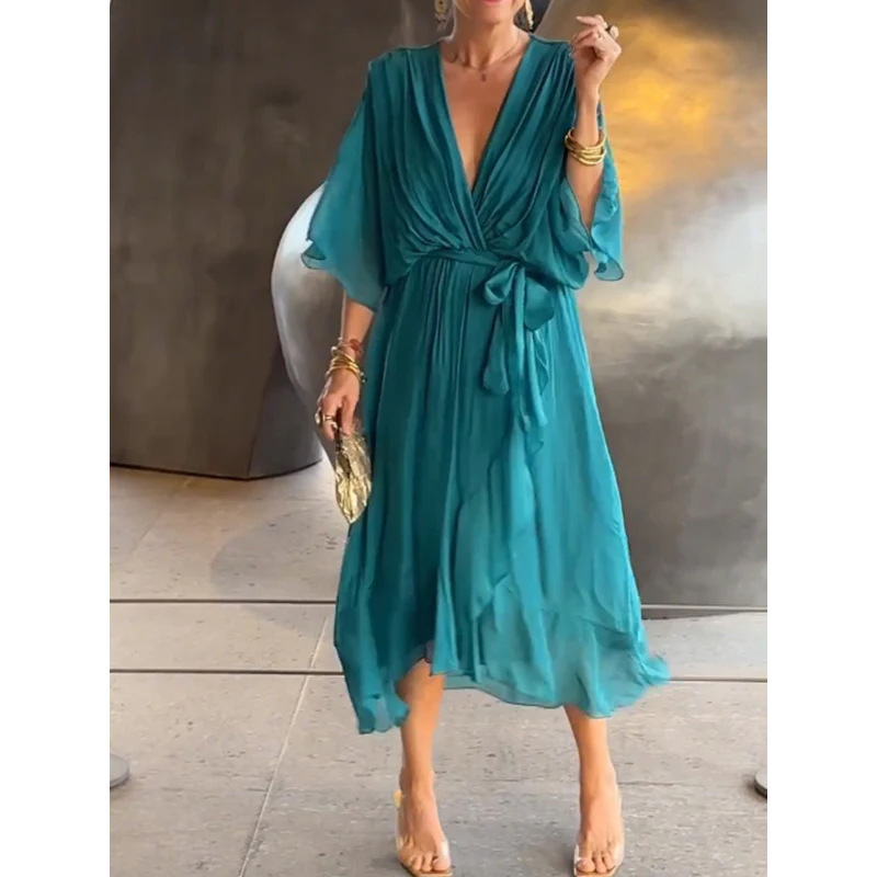 Women’s Batwing Sleeve V-Neck Dress - Image 3
