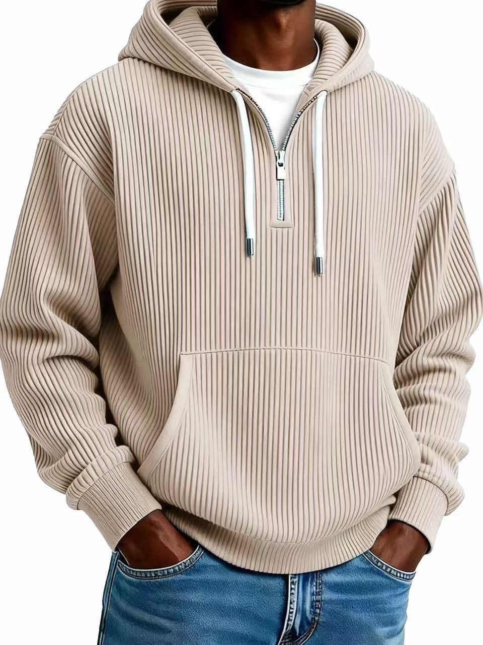 Men's Solid Corduroy Long Sleeve Hoodie - Image 6