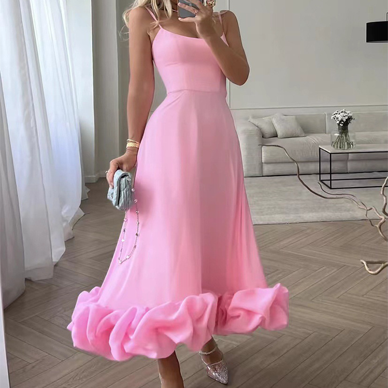 Women's Large Three-Dimensional Flower A-Line Skirt – Elegant Chiffon Suspender Dress - Image 5