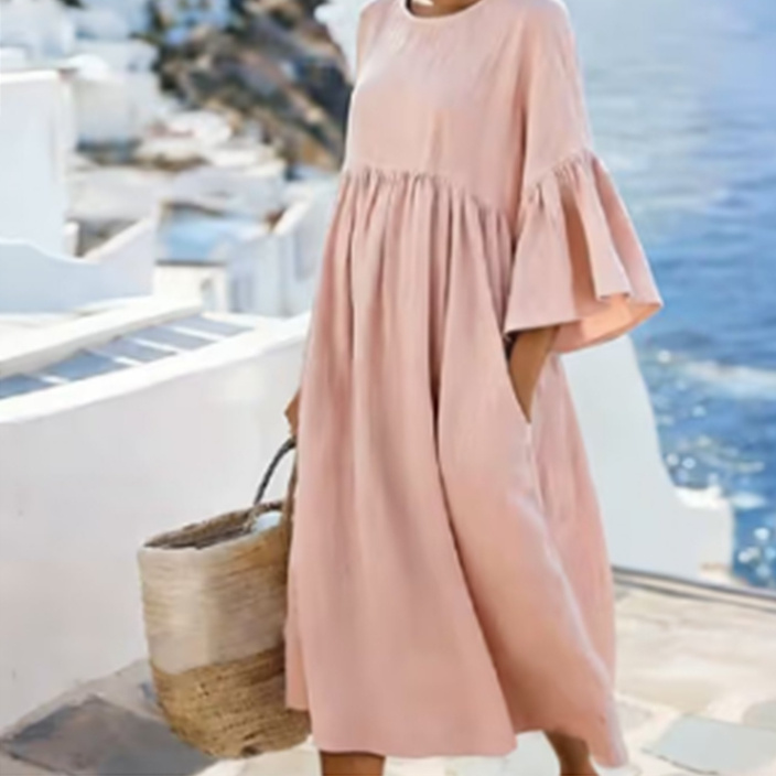 Women’s Full-Sleeve Breathable Polyester Beach Dress – Casual Summer Sundress for Tropical Vacations – Elegant Boho Style Maxi Dress