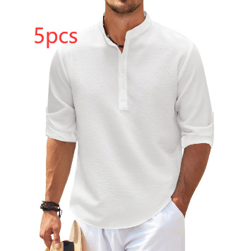 Men's Stand Collar Loose Fit Pullover Shirt - Image 4