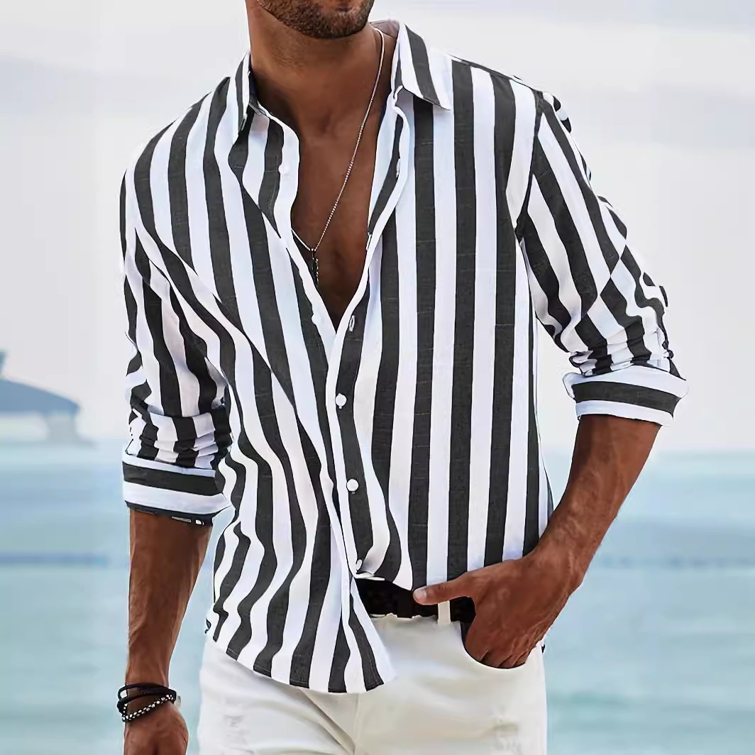 Men's Striped Loose Long Sleeve Cardigan Shirt - Image 6