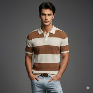 Men’s Summer Fashion Knit Polo – Slim Fit Short-Sleeve Lapel Sweater – European & American Style Spliced Color-Match Knitwear for Men