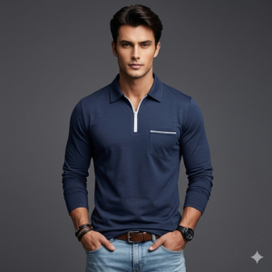 Men’s Long-Sleeve Sports Polo Shirt – Performance Polyester Breathable Athletic Top