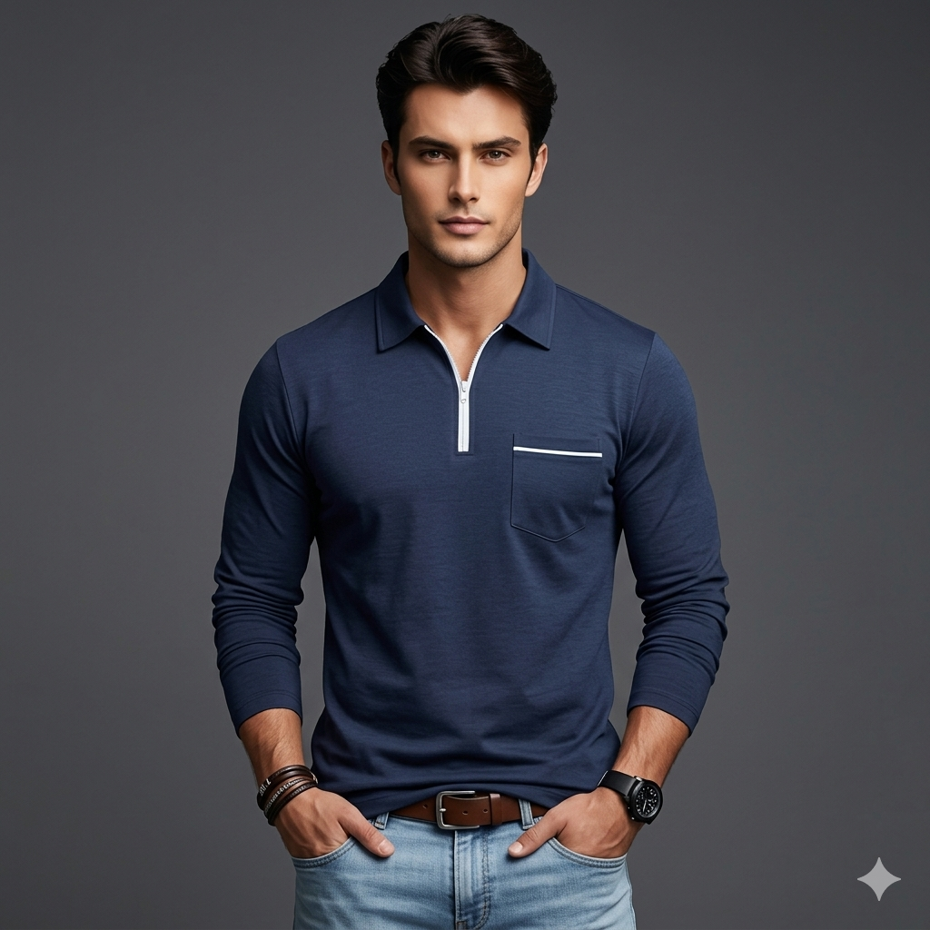 Men’s Long-Sleeve Sports Polo Shirt – Performance Polyester Breathable Athletic Top