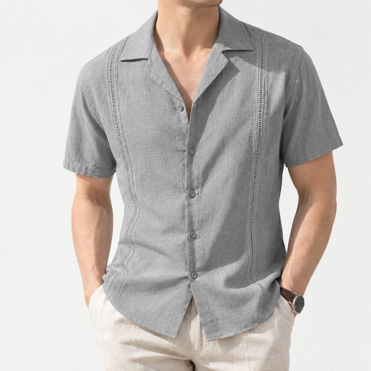 Men's Casual Loose Solid Lapel Shirt - Image 3