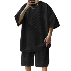 Men's Jacquard Plaid T-Shirt & Shorts Set