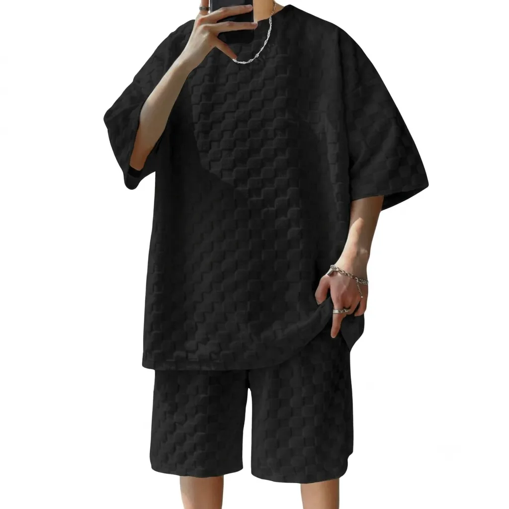 Men's Jacquard Plaid T-Shirt & Shorts Set
