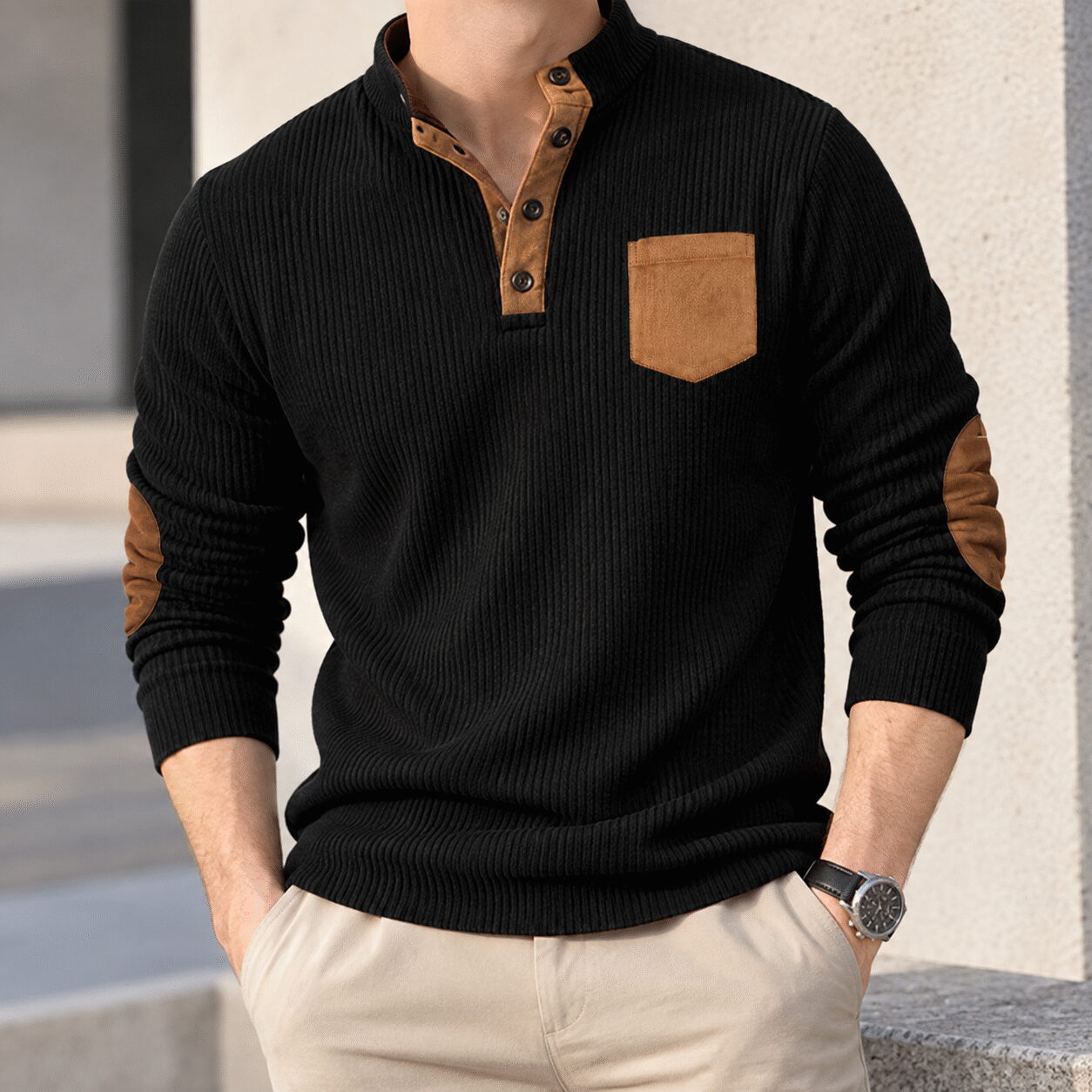 Men's Slim Fit Corduroy Stand Collar Shirt - Image 2