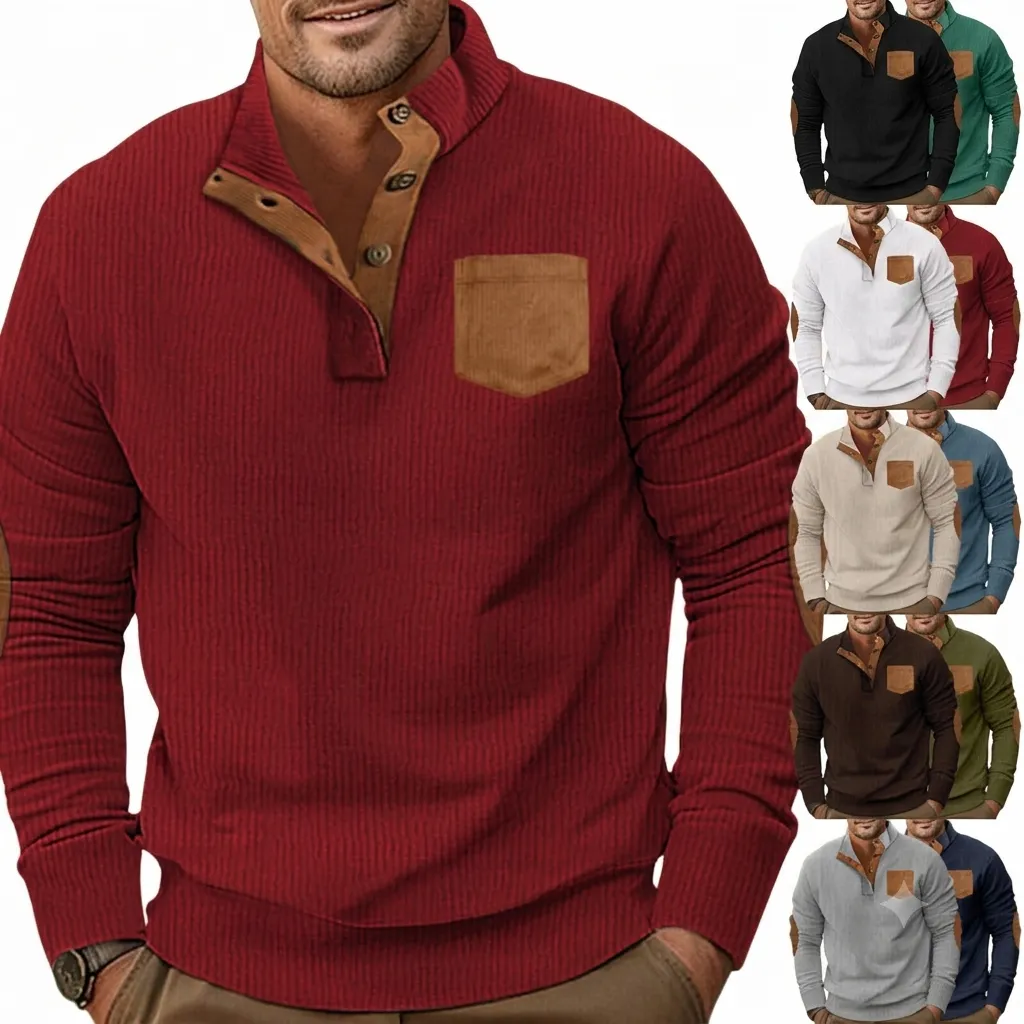 Men's Slim Fit Corduroy Stand Collar Hoodie