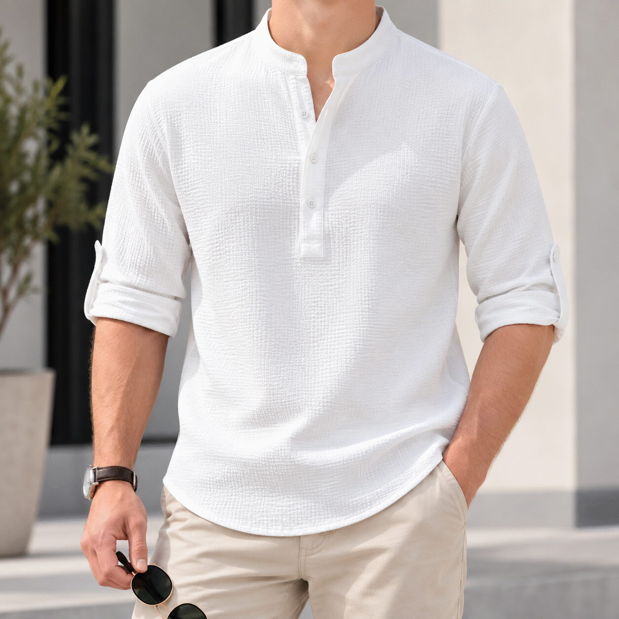 Men's Stand Collar Loose Fit Pullover Shirt - Image 3