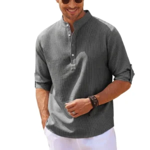 Men's Stand Collar Loose Fit Pullover Shirt
