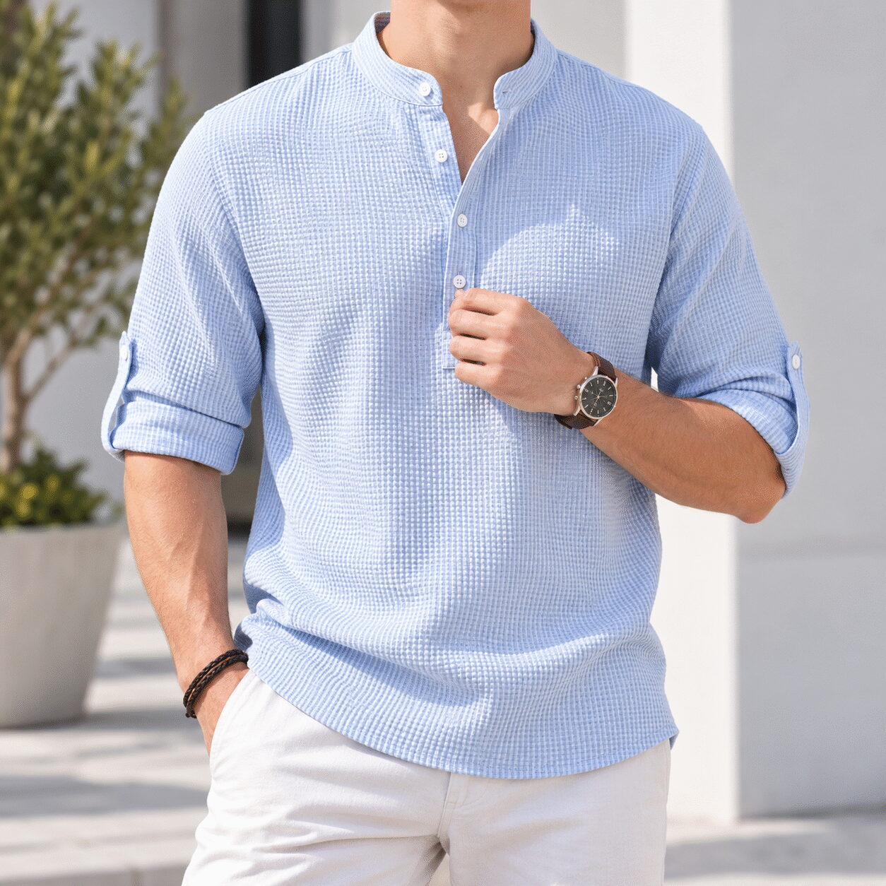 Men's Stand Collar Loose Fit Pullover Shirt - Image 5