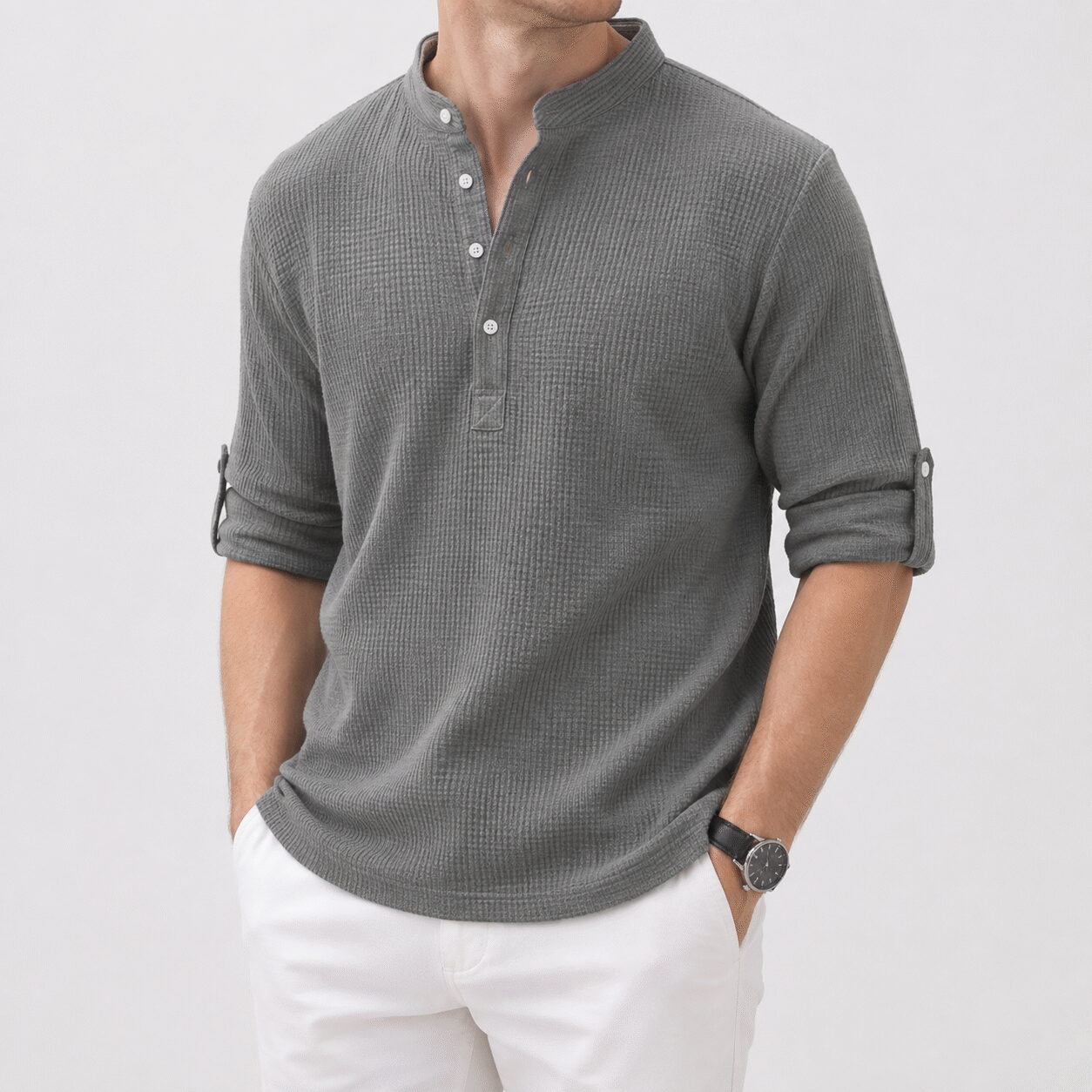 Men's Stand Collar Loose Fit Pullover Shirt