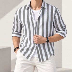 Men's Striped Loose Long Sleeve Cardigan Shirt