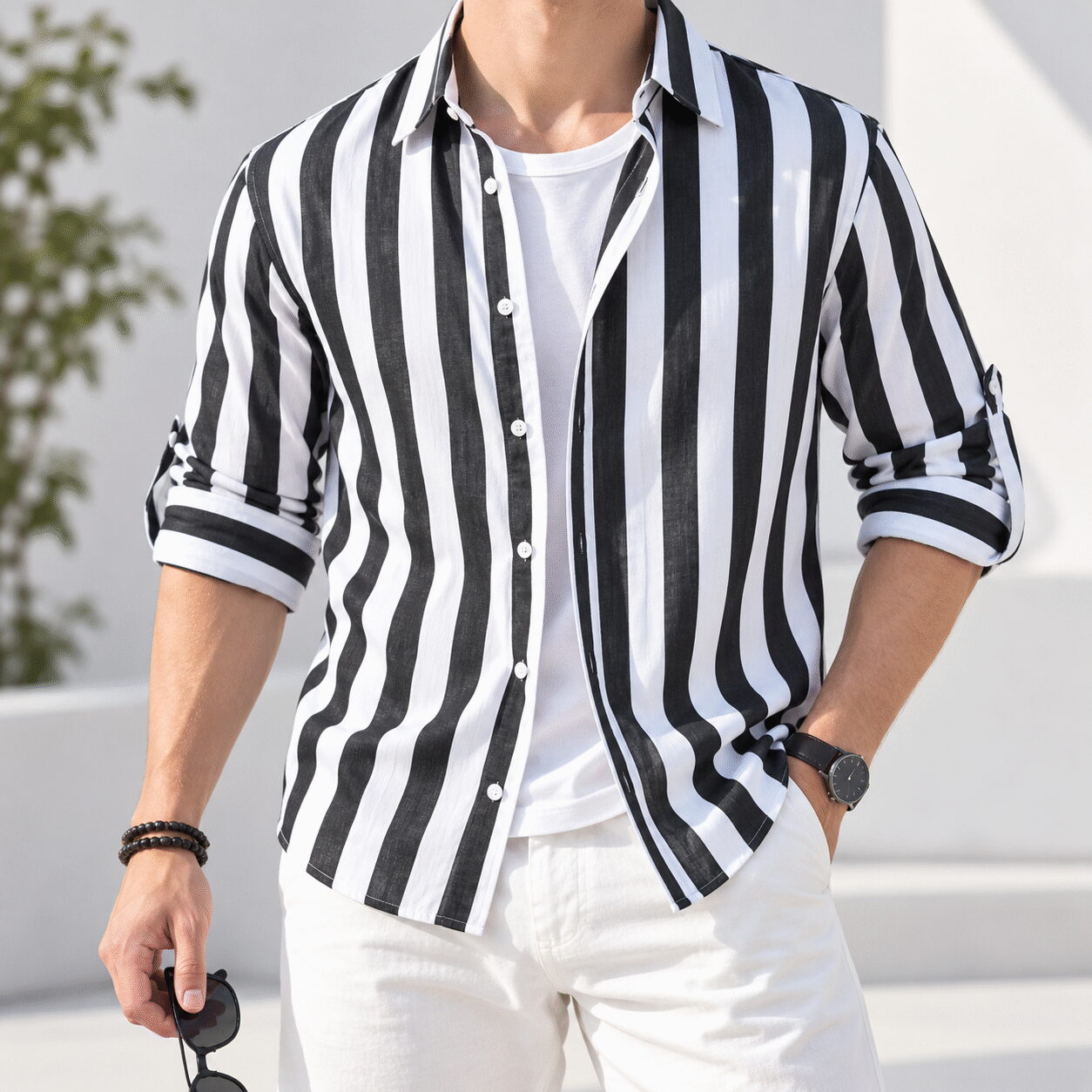 Men's Striped Loose Long Sleeve Cardigan Shirt - Image 5