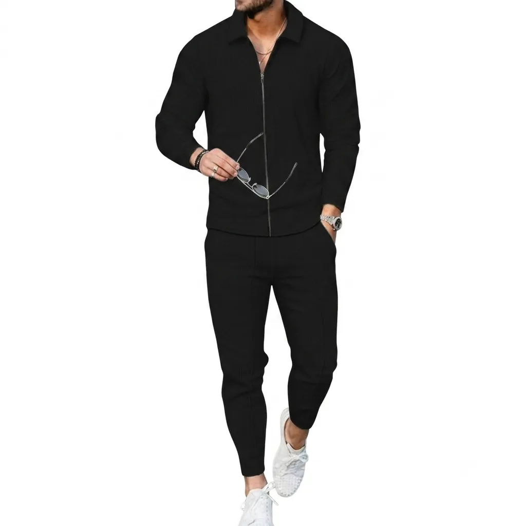 Men's Zipper Tracksuit Jacket & Trousers Set