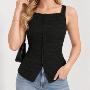 Trendy Square Neck Button-Up Vest