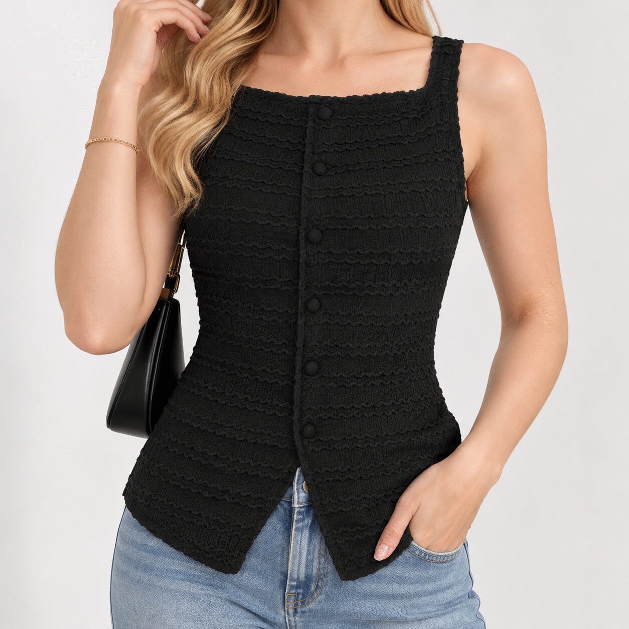 Trendy Square Neck Button-Up Vest