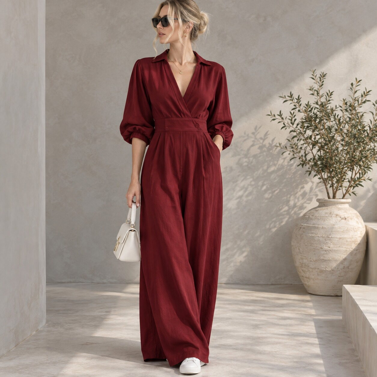 V-Neck Knit Jumpsuit - Image 2