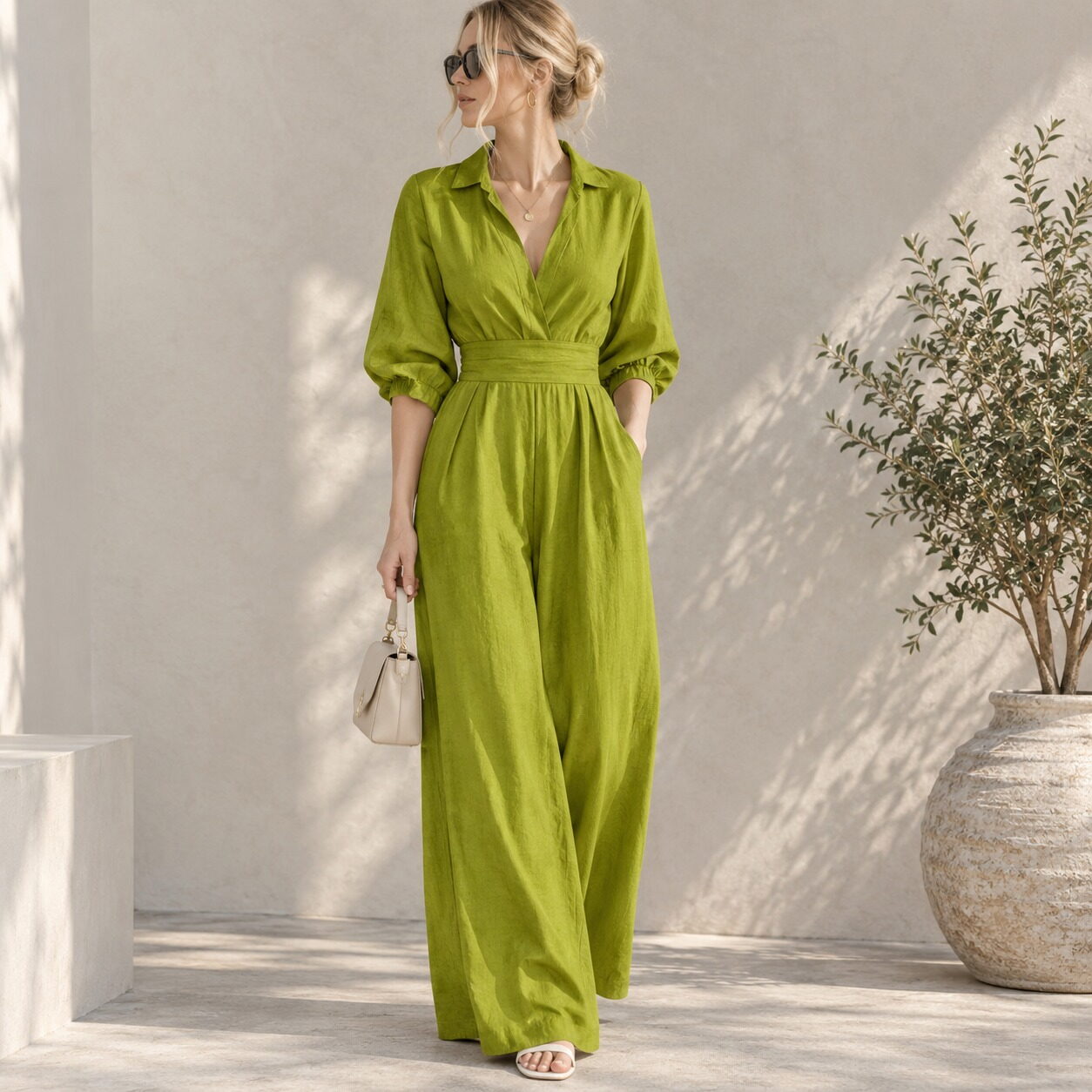 V-Neck Knit Jumpsuit - Image 3
