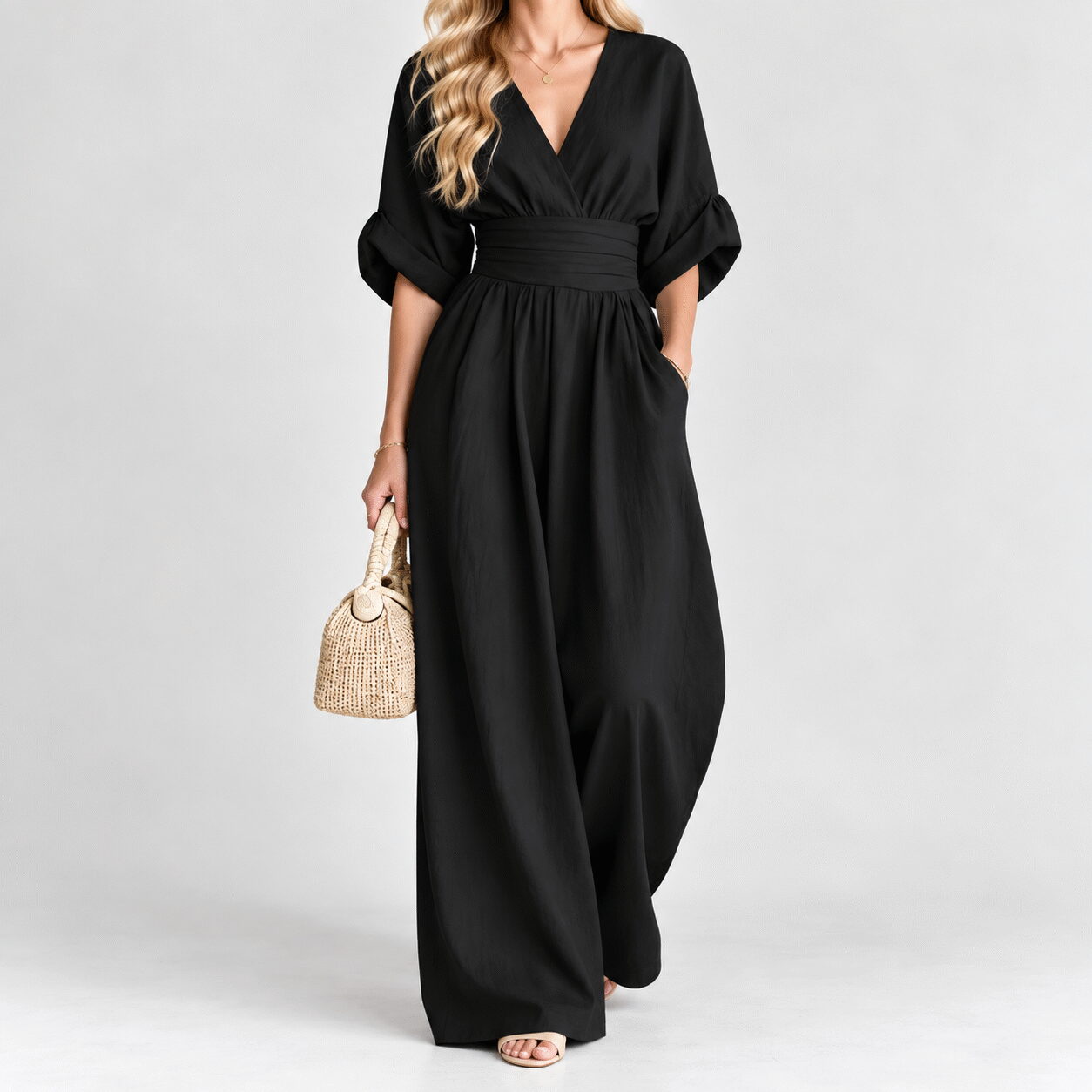 V-Neck Knit Jumpsuit - Image 4
