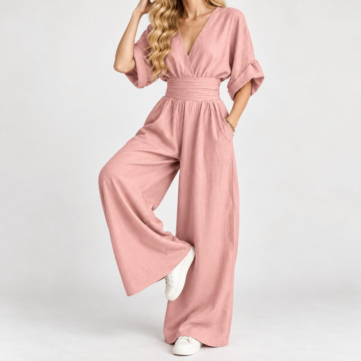 V-Neck Knit Jumpsuit - Image 7