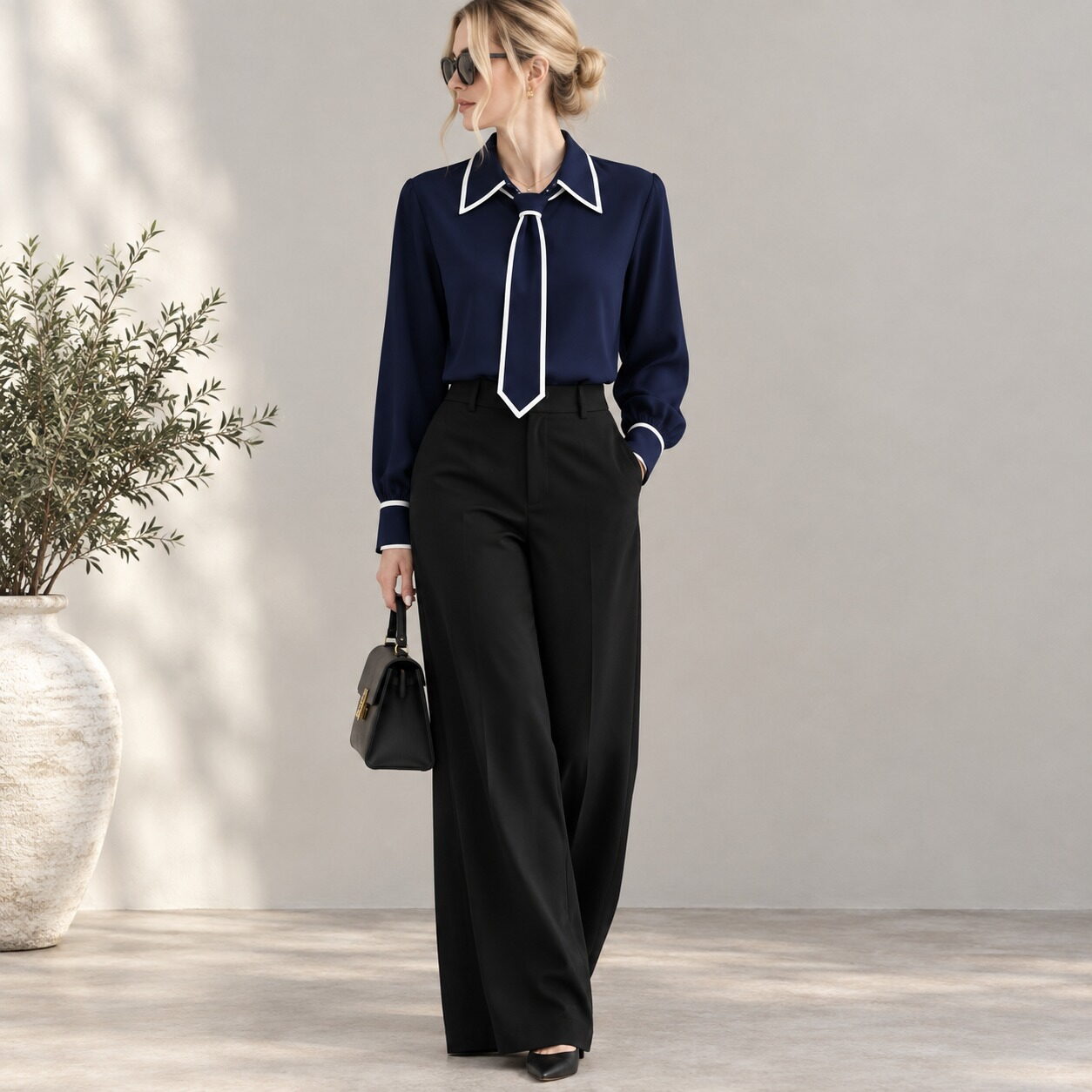Women Collar Shirt with Necktie - Image 3