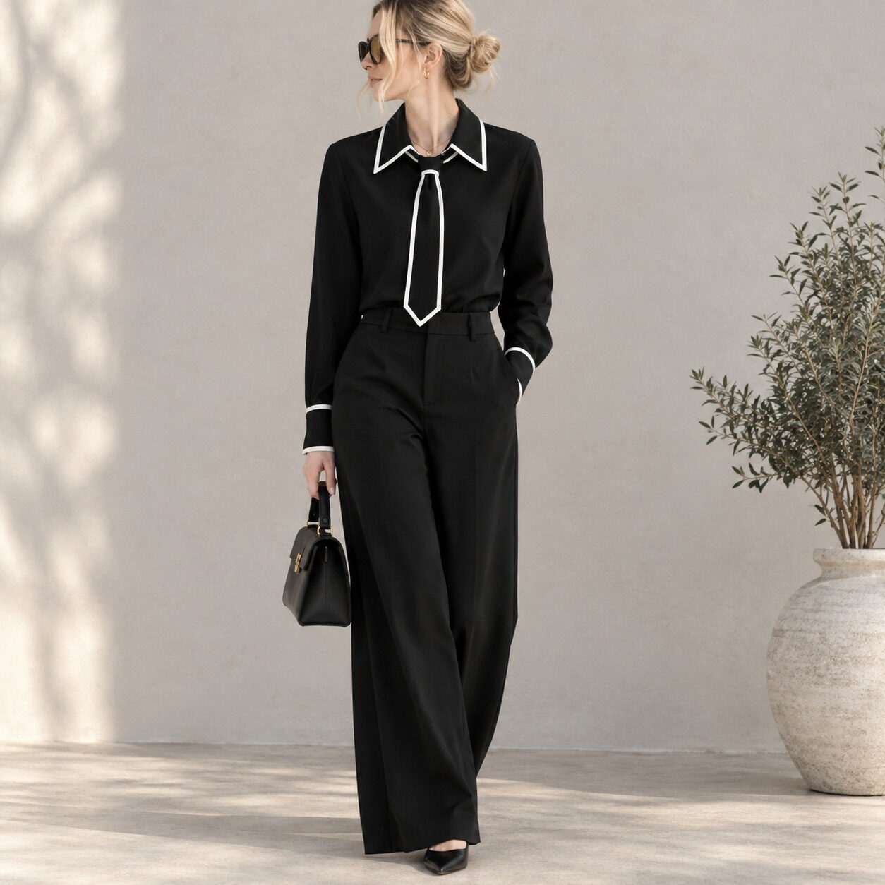 Women Collar Shirt with Necktie - Image 4