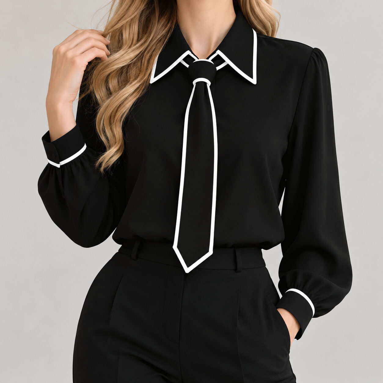 Women Collar Shirt with Necktie