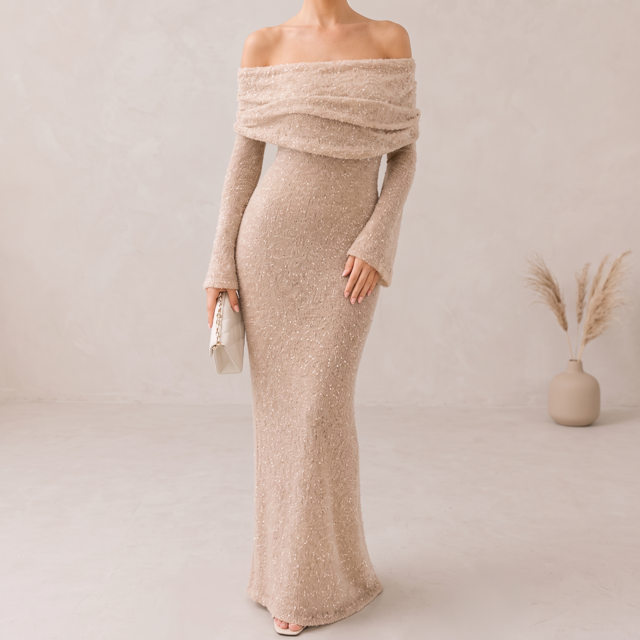 Women’s Off-Shoulder Knitted Beach Maxi Dress - Image 2
