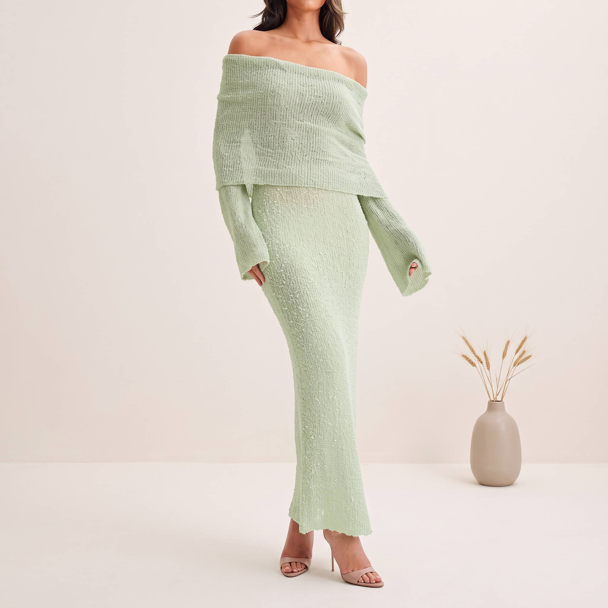 Women’s Off-Shoulder Knitted Beach Maxi Dress - Image 5
