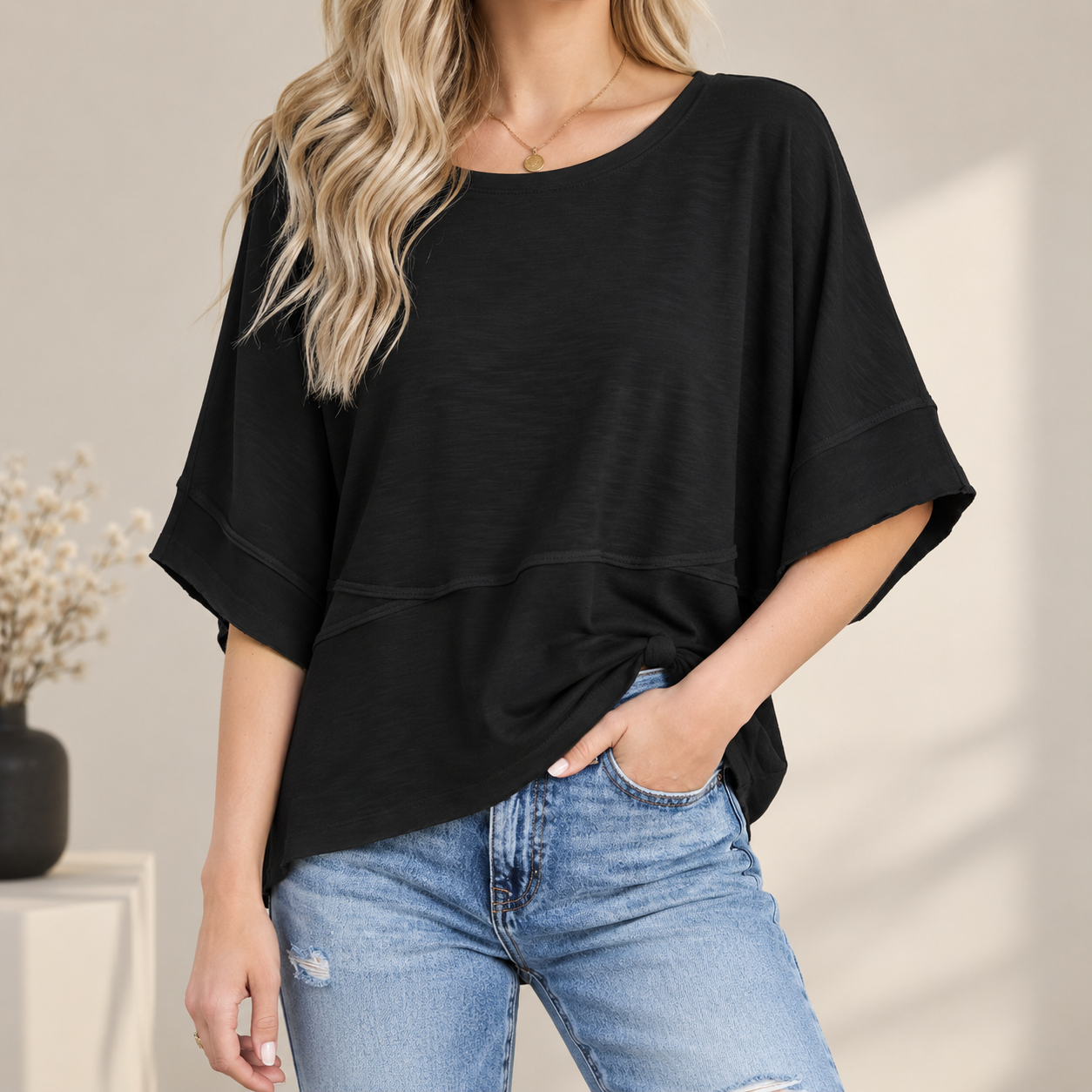 Women's Batwing Sleeve Crewneck Top - Image 3