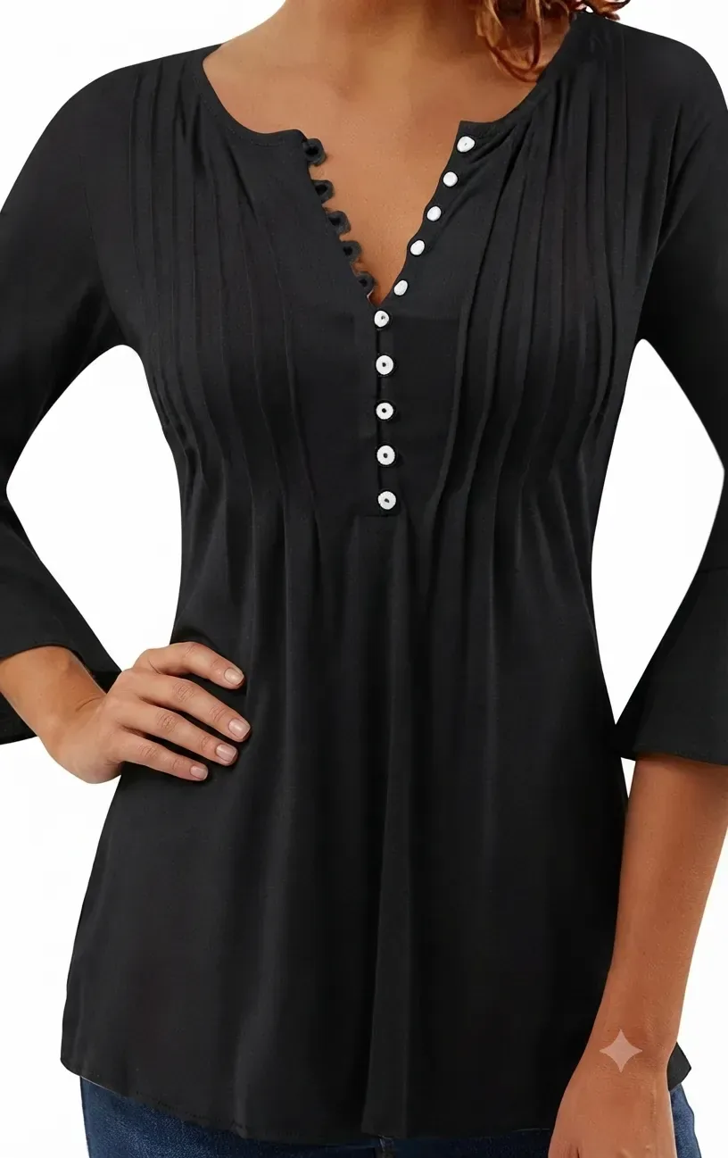 Women's Pleated Front Button-Down Top