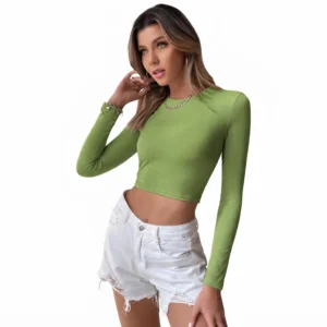 Women’s Cropped Slim Knit Long-Sleeve T-Shirt