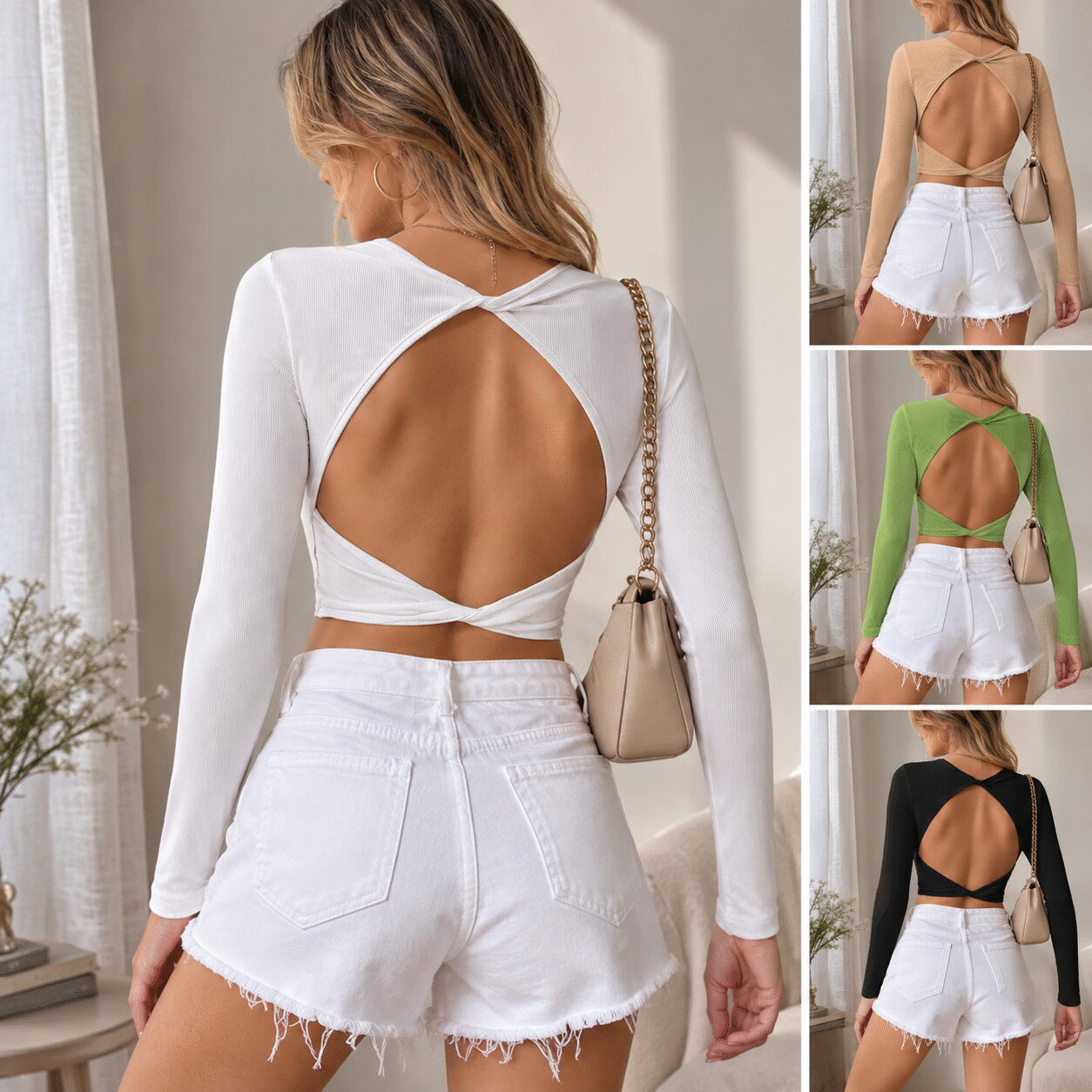 Women’s Cropped Slim Knit Long-Sleeve T-Shirt - Image 6