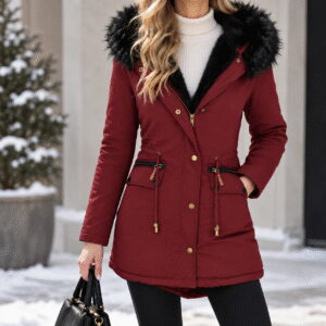 Women's Faux Fur Trim Hooded Winter Parka Coat