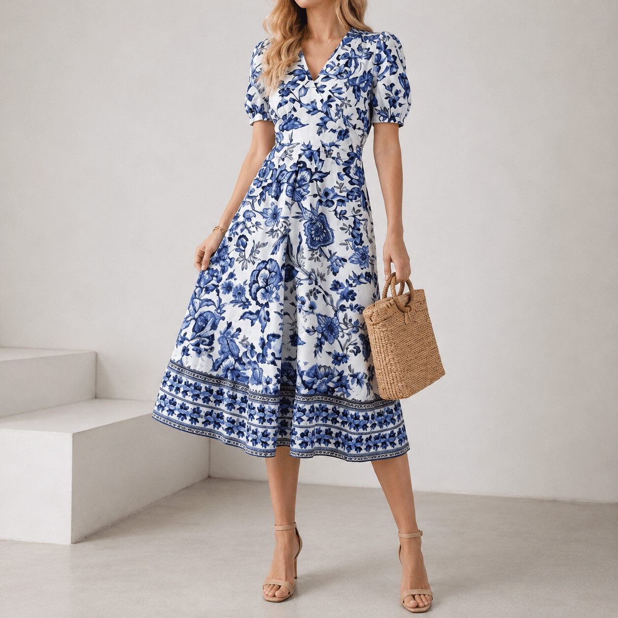 Women’s Floral Print V-Neck Beach Dress - Image 3