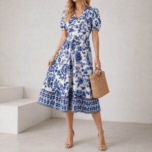 Women’s Floral Print V-Neck Beach Dress