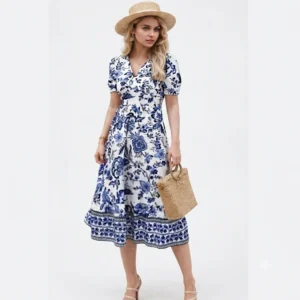 Women’s Floral Print V-Neck Beach Dress