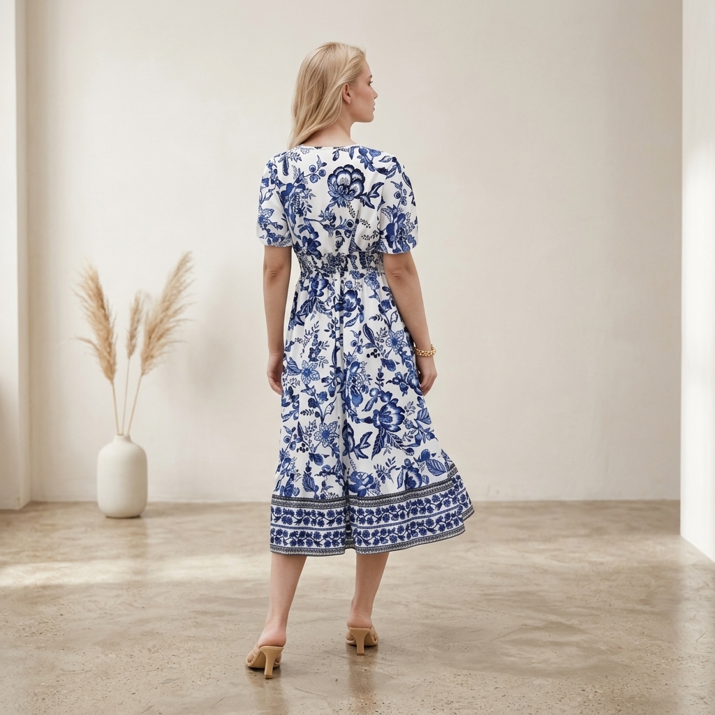 Women’s Floral Print V-Neck Beach Dress - Image 2