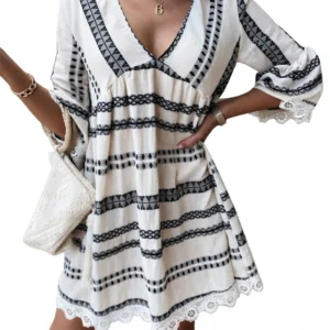 Women’s Geometric Print V-Neck Mini Dress