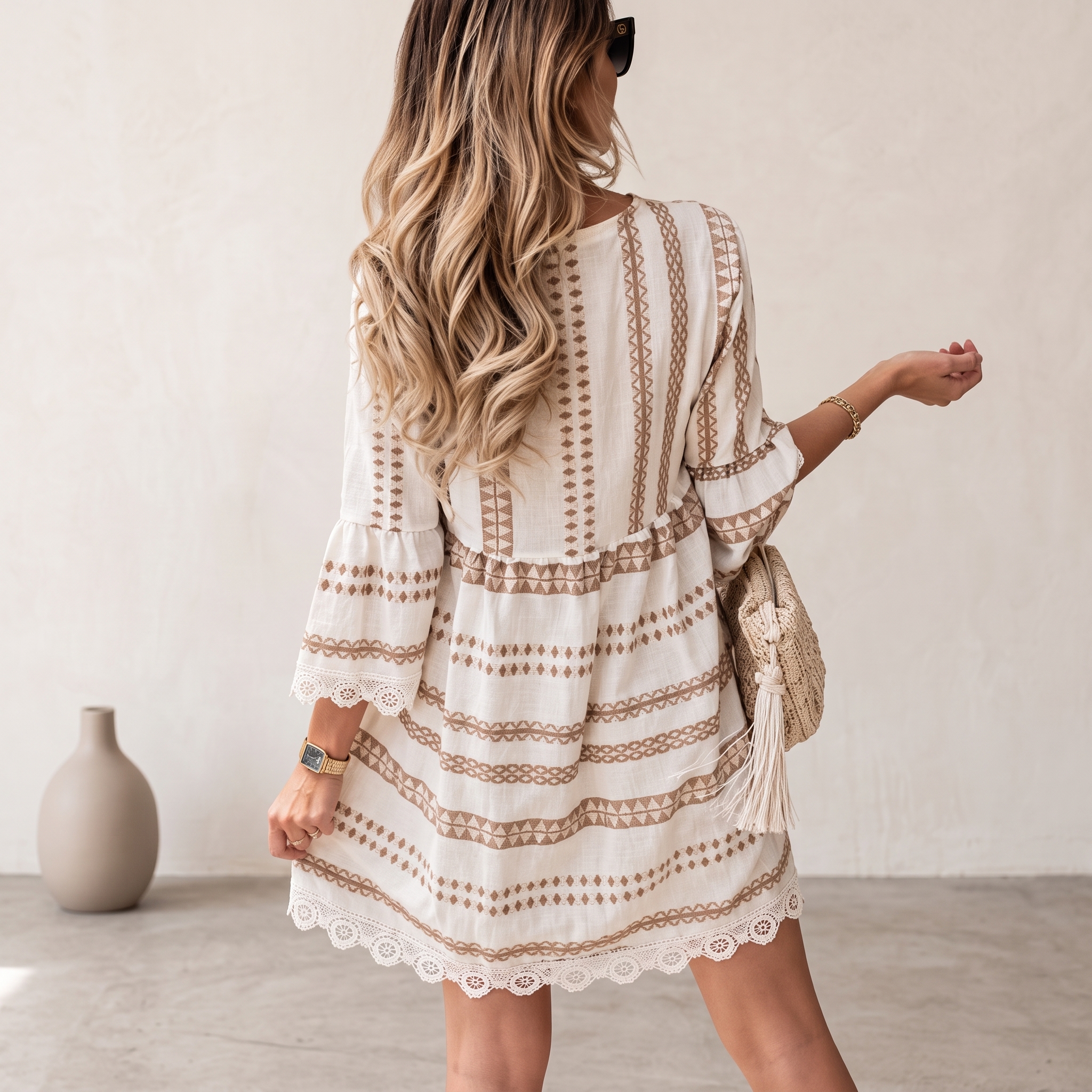 Women’s Geometric Print V-Neck Mini Dress - Image 4