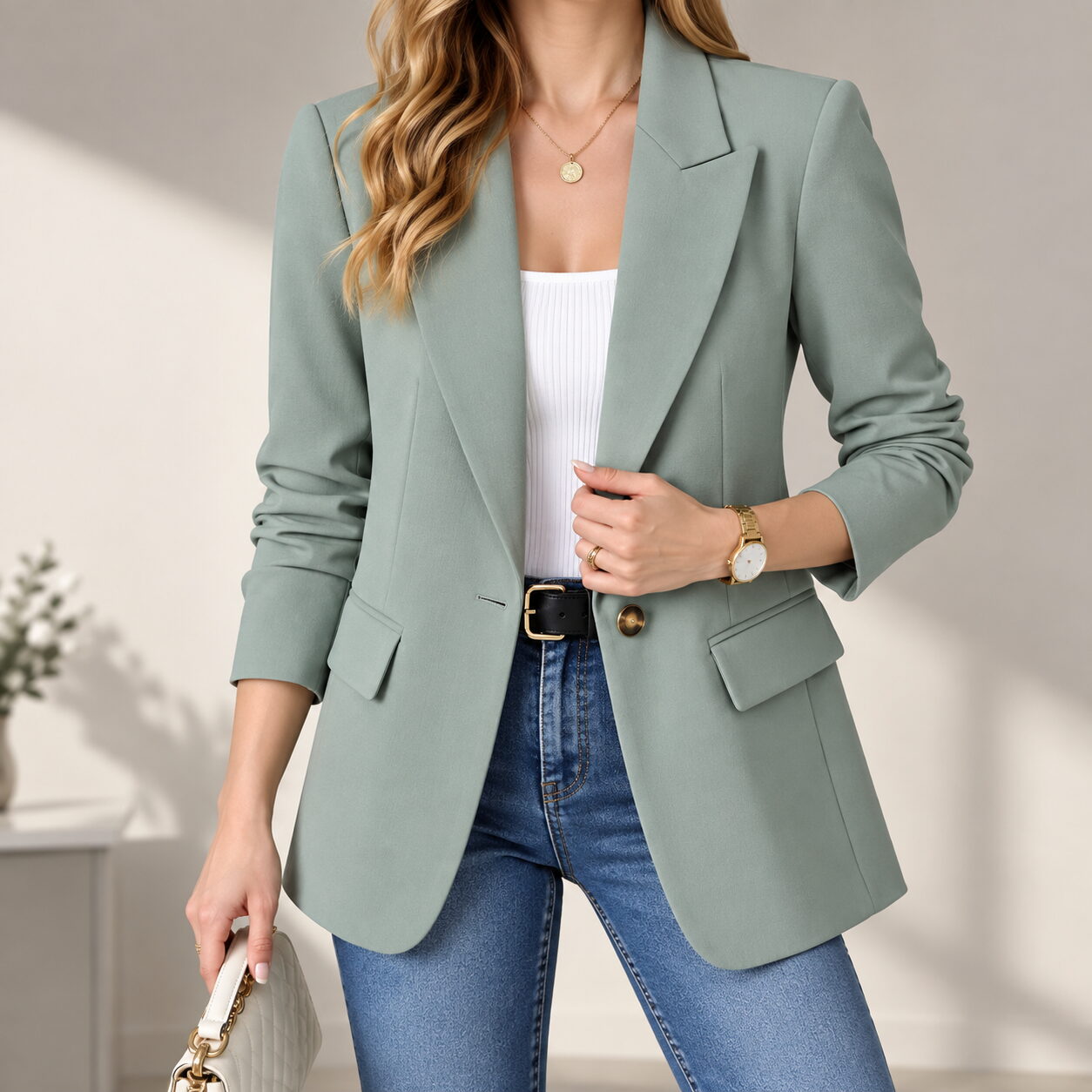 Women's Lapel Blazer Jacket - Image 6