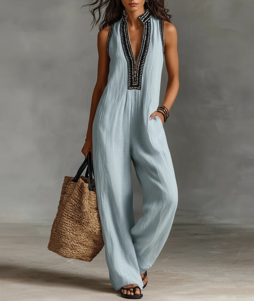 Women’s Linen-Blend Sleeveless Jumpsuit - Image 3