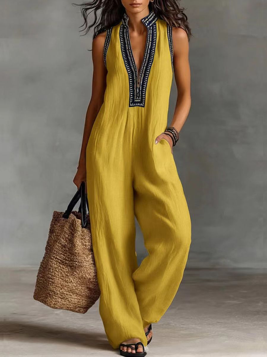 Women’s Linen-Blend Sleeveless Jumpsuit - Image 4