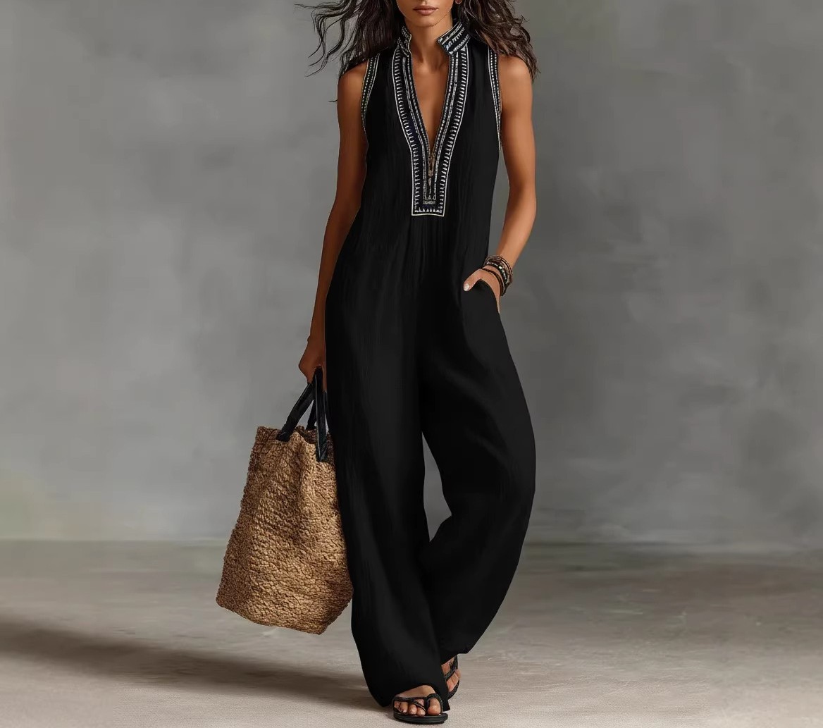 Women’s Linen-Blend Sleeveless Jumpsuit - Image 2