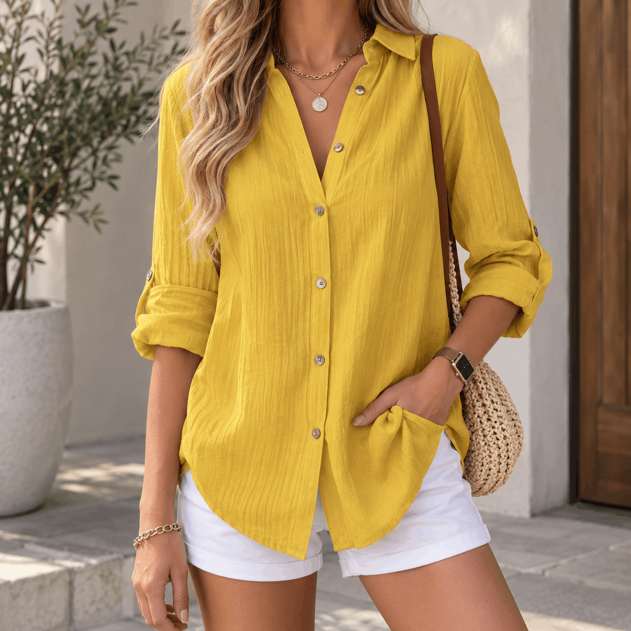 Women’s Long-Sleeve Pleated Lapel Shirt - Image 5
